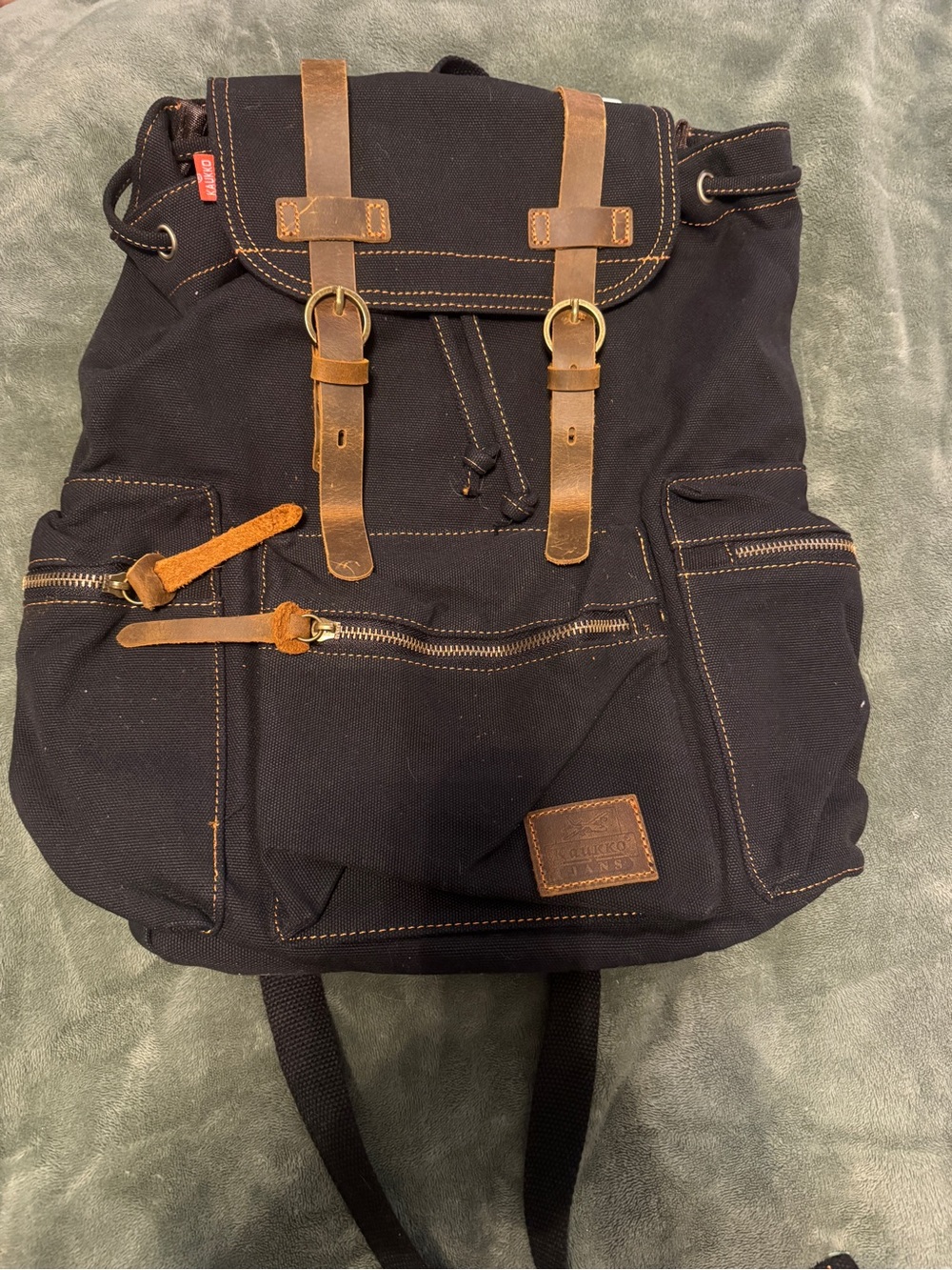 Black Canvas Backpack with Brown Leather Straps NWT